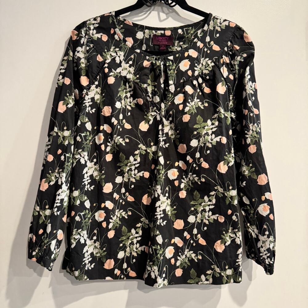 J. Crew Liberty Art Fabric Poppy Dream Top Black Cotton Floral Long Sleeve Sz S
